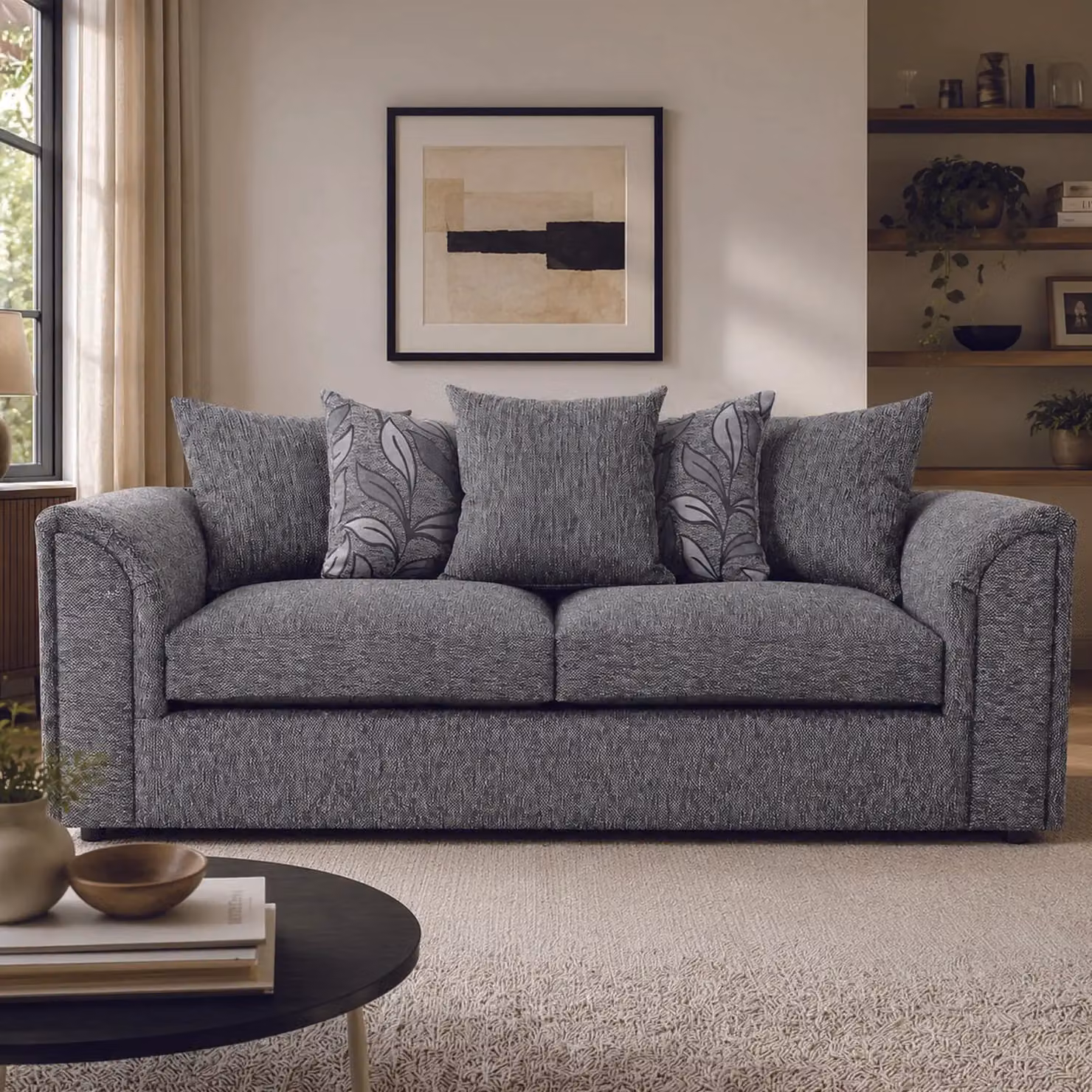 Furnishings For Less UK Byron Dundee Chenille Fabric Sofa Set with 3 and 2 Seater Sofas in Grey – 3