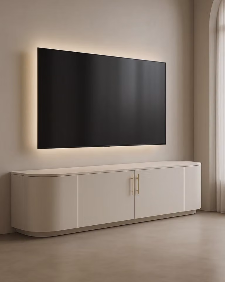 Tommy Franks Oakura Modern Matte Beige Wood TV Unit W: 200 cm, D: 42 cm, H: 52 cm