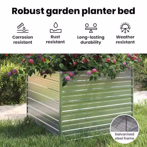 vidaXL Galvanised Steel Raised Bed in Silver, W/D/H: 100 x 100 x 77 cm – 3