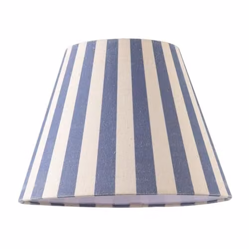 Happy Homewares Amparo Blue and Oatmeal Linen Striped Coolie Lampshade with Fabric Inner Lining, W/D/H: 18 x 18 x 25 cm