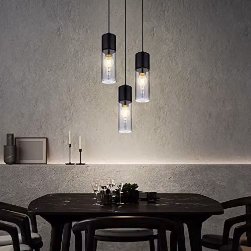 Globo Lighting Modern 3-Bulb Pendant Light with Smoke Glass Shades and Black Metal, H 150 x W 30 x D 30 cm – 2