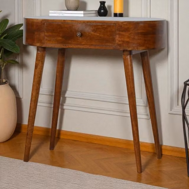 Aosom UK Albion Solid Mango Wood Console Table with Drawer, Brown, W/D/H: 80 x 40 x 78 cm – 1