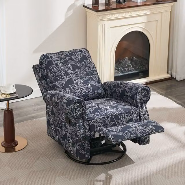FURNITURE ONE Navy Blue Fabric Recliner Armchair with 360 Degree Swivel and Adjustable Backrest and Footrest – 1