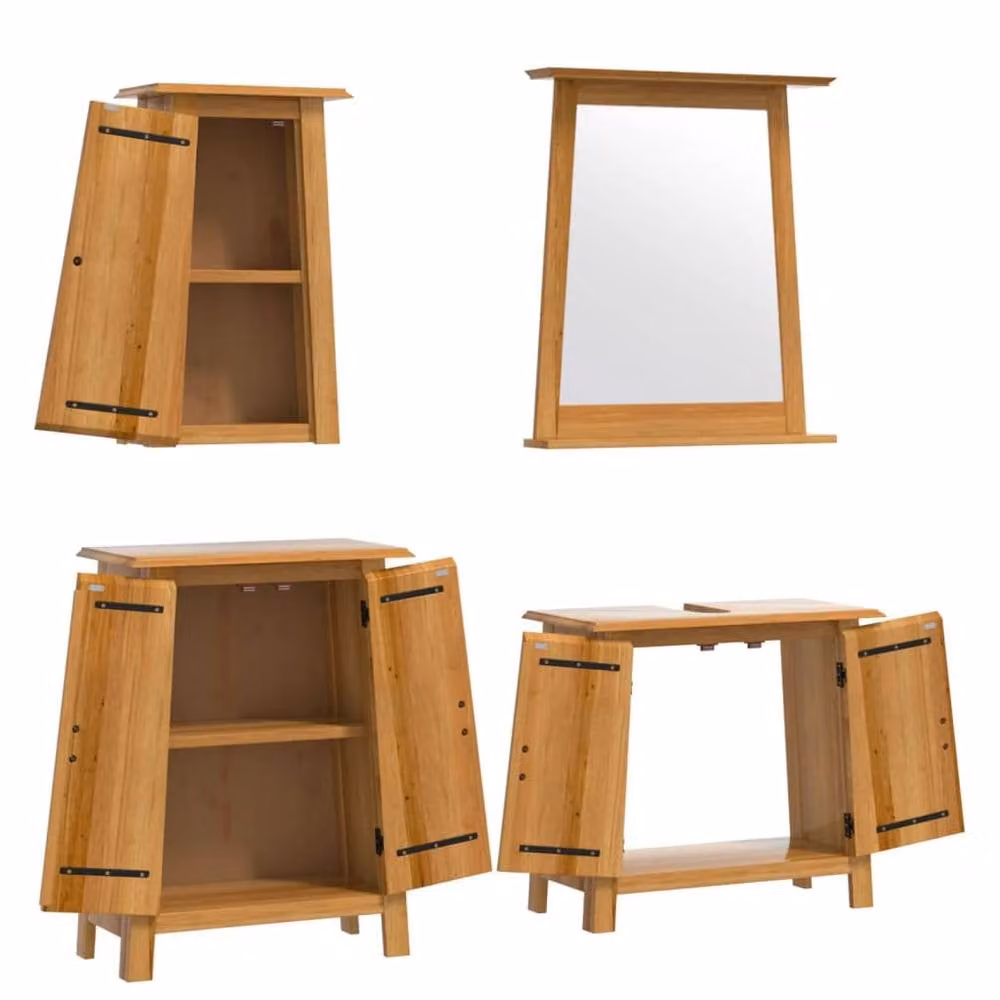 Berkfield Home Beautiful 4 Piece Solid Wood Pine Bathroom Furniture Set in Brown – 3