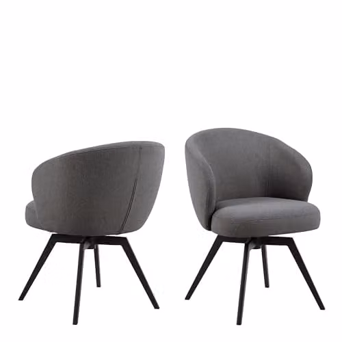 Furniture To Go Soli Round Dining Table in Oak and Black with 4 Darlene Grey Swivel Dining Chairs with Armrests, W: 120 cm, D: 75 cm, H: 79 cm – 4