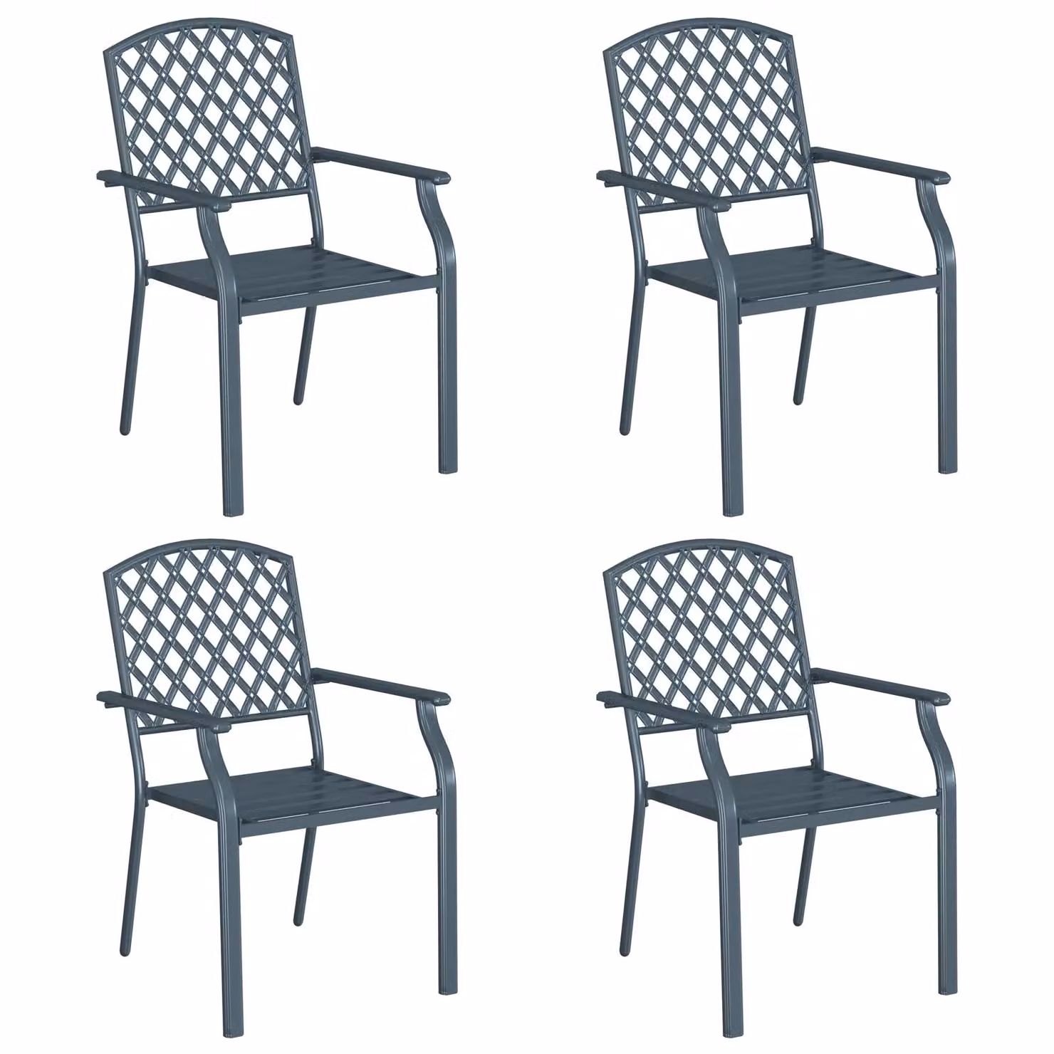 Berkfield Home Set of 4 Stackable Anthracite Grey Steel Garden Chairs – 2