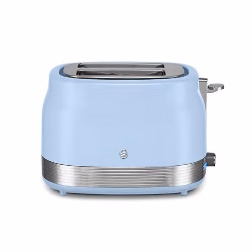 Swan ST19028BLU Retro 2 Slice Toaster in Blue and Stainless Steel with 6 Browning Levels, Defrost, Reheat and Cancel Functions, 930W – 1