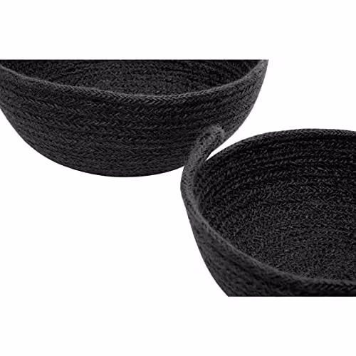 Premier Housewares Set of Two Round Jute Storage Baskets in Brown and Black, W/D/H: 24 x 24 x 9 cm – 4