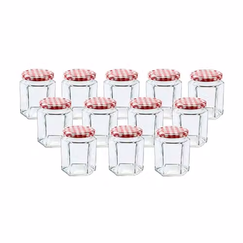 Simpa 12 Pack Glass Jam and Preserve Jars with Red Screw Top Lids, 280ml each – 1