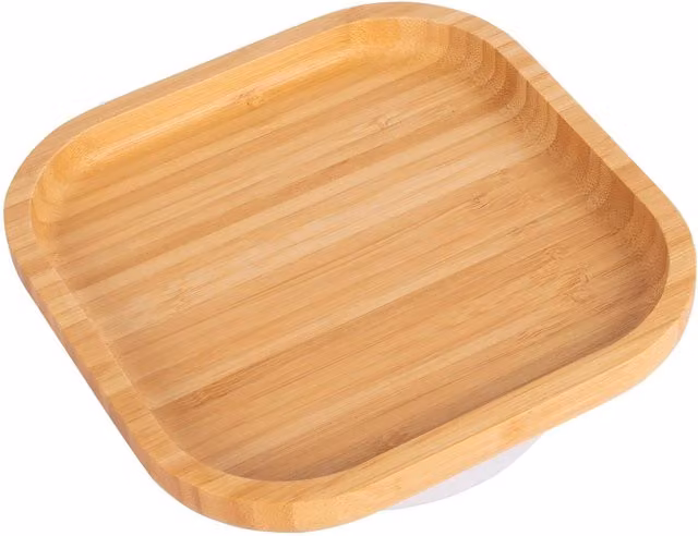 Tiny Dining Children's Bamboo Suction Square Plate in White and Brown
