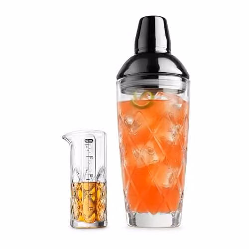 Final Touch Yarai Glass Cocktail Shaker and Jigger Set in Transparent and Black with 700ml Capacity – 1