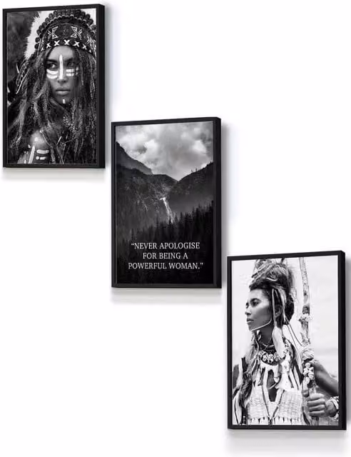 ARTZE Warrior Women Photo Art Quote Framed Wall Art in Black, W: 33 cm, H: 45 cm, D: 2 cm