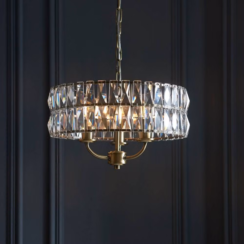 Netlighting Clifton 3 Light Multi Arm Ceiling Pendant Lamp in Antique Brass and Gold with Transparent Glass – 2