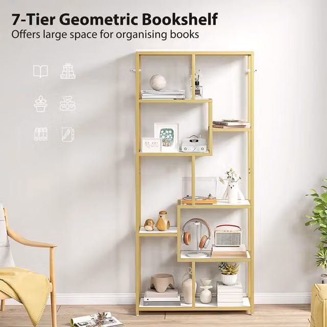 HOMCOM 7 Tier Geometric Metal Bookshelf in White