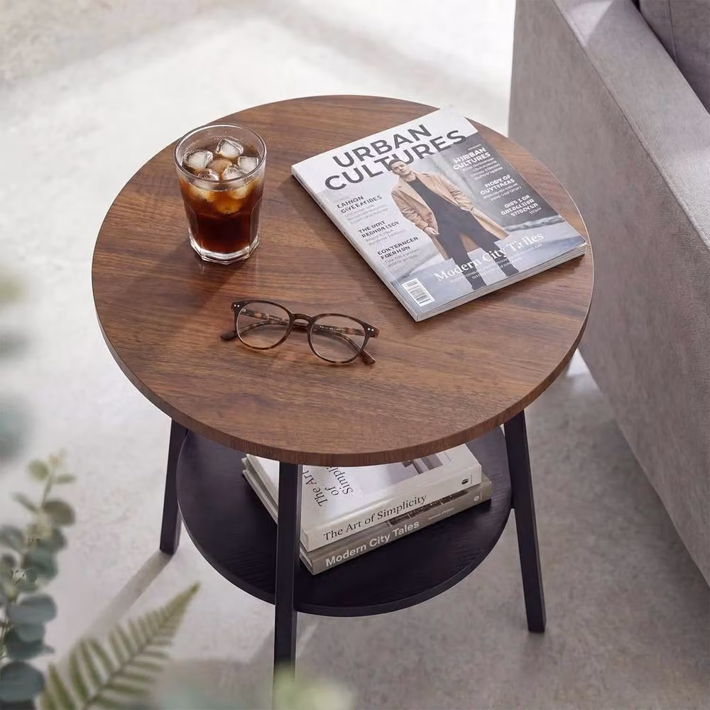FORGEVIO 2 Tier Round Small Side Table in Brown, W/D/H: 39.4 x 39.4 x 55 cm – 2