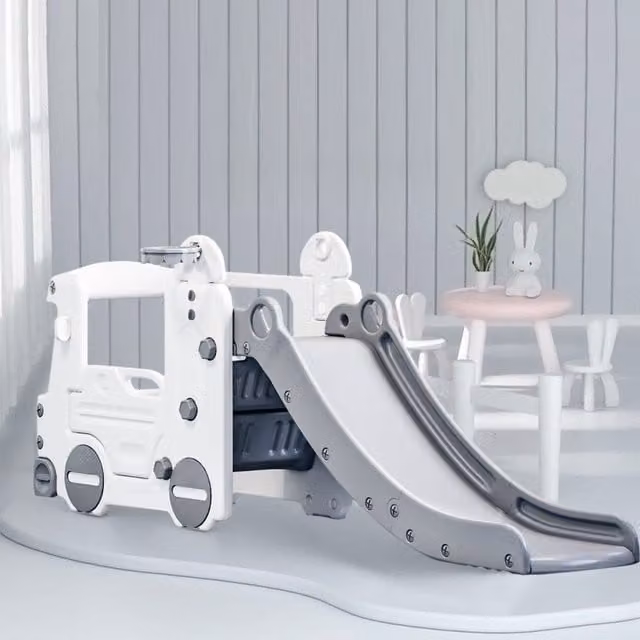 Livingandhome 2 in 1 Kid Slide Bus Play Set in Grey and White