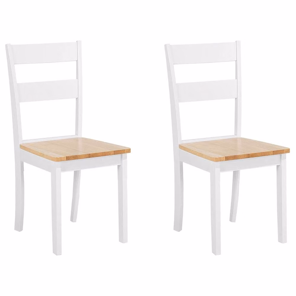 Wyld and Coco Set of 2 White Rubberwood Slat Back Dining Chairs in Cottage Style – 2