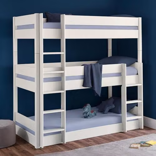Julian Bowen Trio Two-Level Bunk Bed in White and Blue with Side Compartments, W/D/H: 190 x 90 x 160 cm – 3