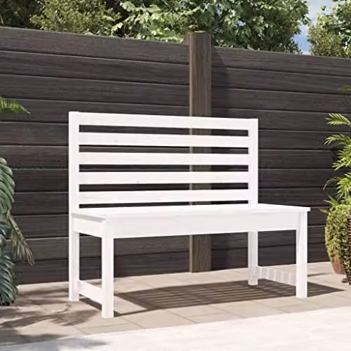 vidaXL White Lacquered Garden Bench in Solid Pine Wood, W/D/H: 109 x 48 x 91.5 cm – 2