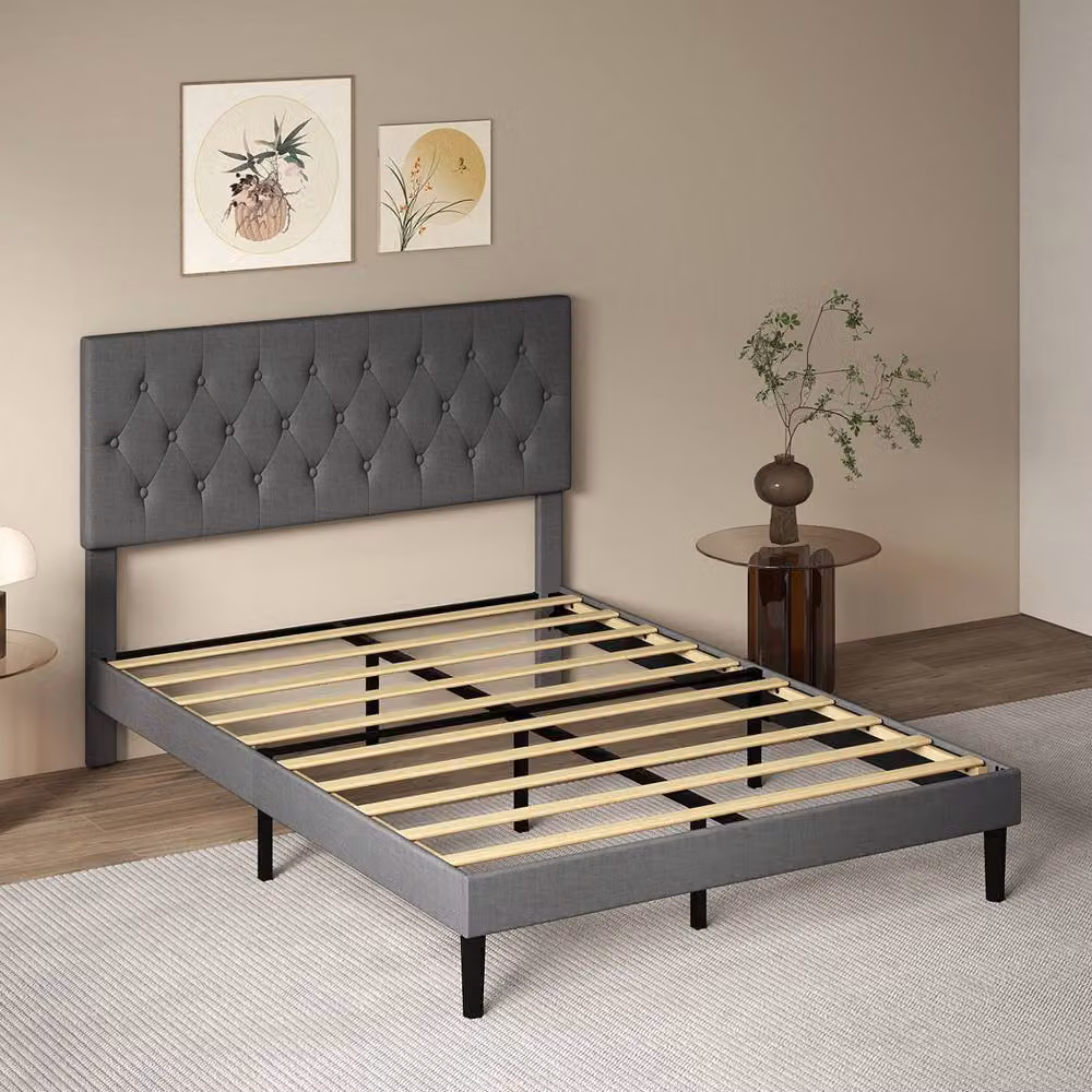 Levede Upholstered King Bed Frame in Grey Fabric with Modern Design, W/D/H: 180 x 200 cm – 2