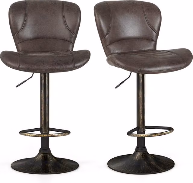 Costway Set of 2 Brown Synthetic Leather Swivel Bar Stools