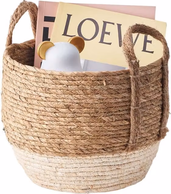 Eden & Willow Brown Straw Woven Open Weave Storage Basket with Handles, Diameter: 29.0 cm