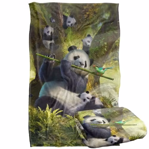 JQ Licensing Jlo Panda Family Flute Silky Touch Super Soft Fleece Throw Blanket, Multicolour, W/D/H: 91 x 147 cm – 1