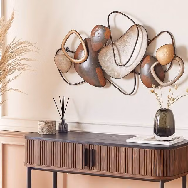 Wyld and Coco Brown Metal Geometric Abstract Wall Sculpture