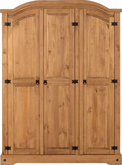 Seconique Corona Essentials 3 Door Wardrobe in Distressed Waxed Pine