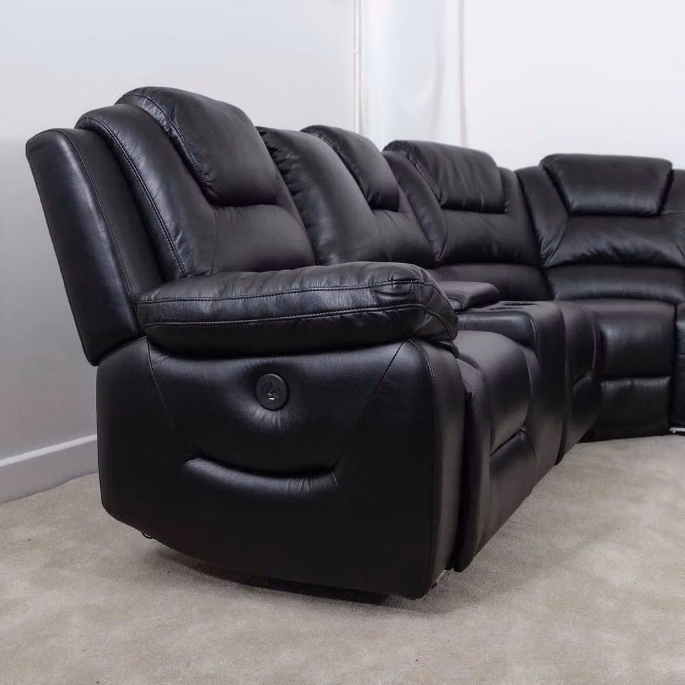 Furnishings For Less UK Oxbridge Black 5 Seater Electric Recliner Corner Sofa with LED Lighting, USB Charging and Cup Holders – 7
