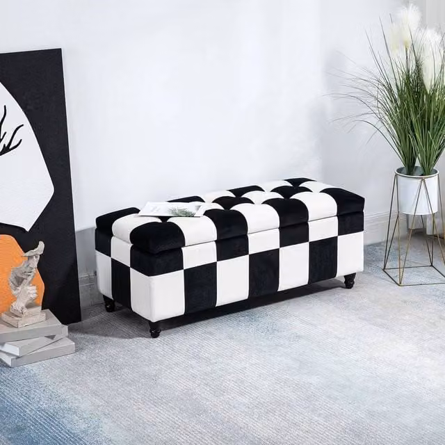 EONLION Black Velvet Rectangular Storage Ottoman W/D/H: 114 x 47 x 47 cm – 1