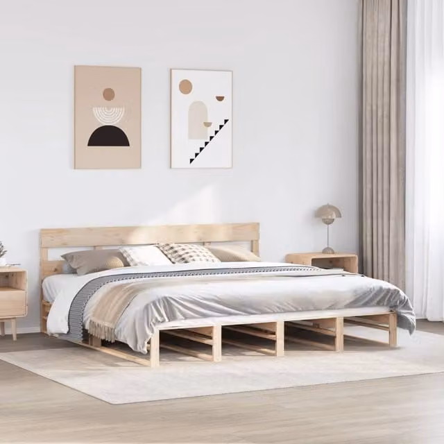 Berkfield Home Solid Wood Pine Bed Frame in Brown, 200 x 200 cm – 1