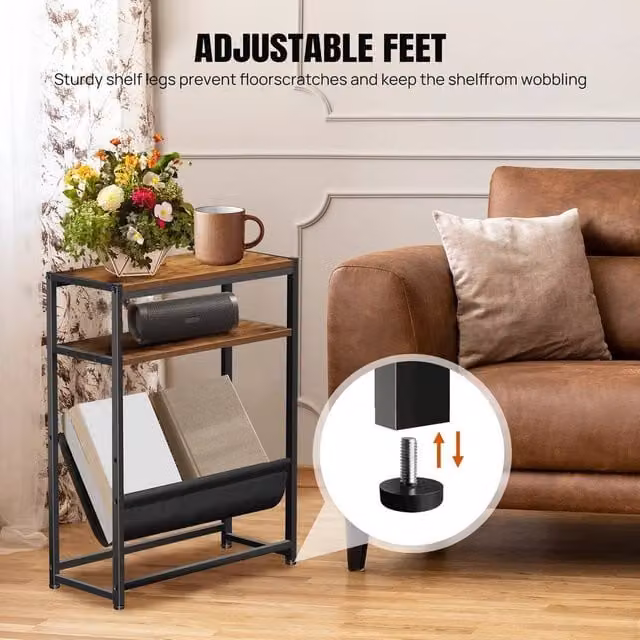 EONLION Type A 3 Tier Narrow Side Table and Bedside Table in Brown and Black – 1
