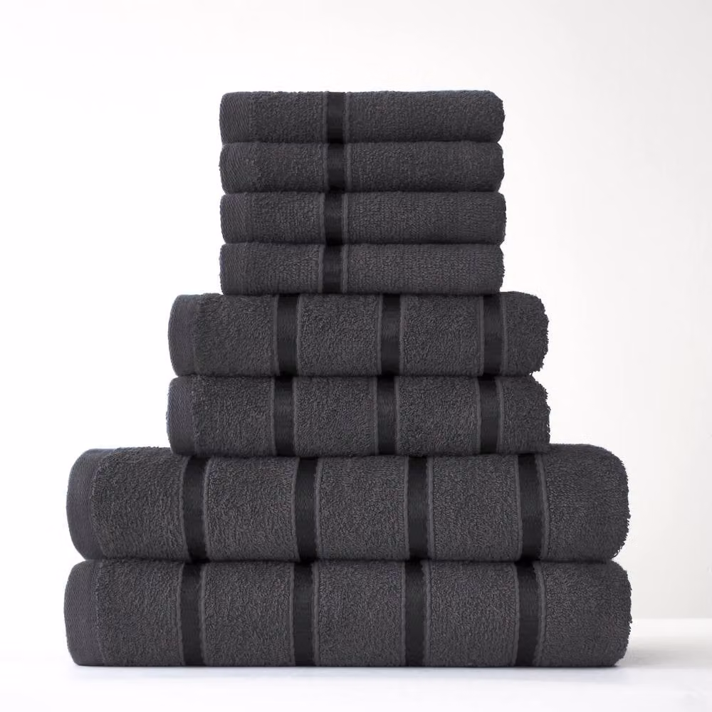 Smart Living 8 Piece Super Soft 100% Cotton Striped Bathroom Towel Bale Set in Grey – 2