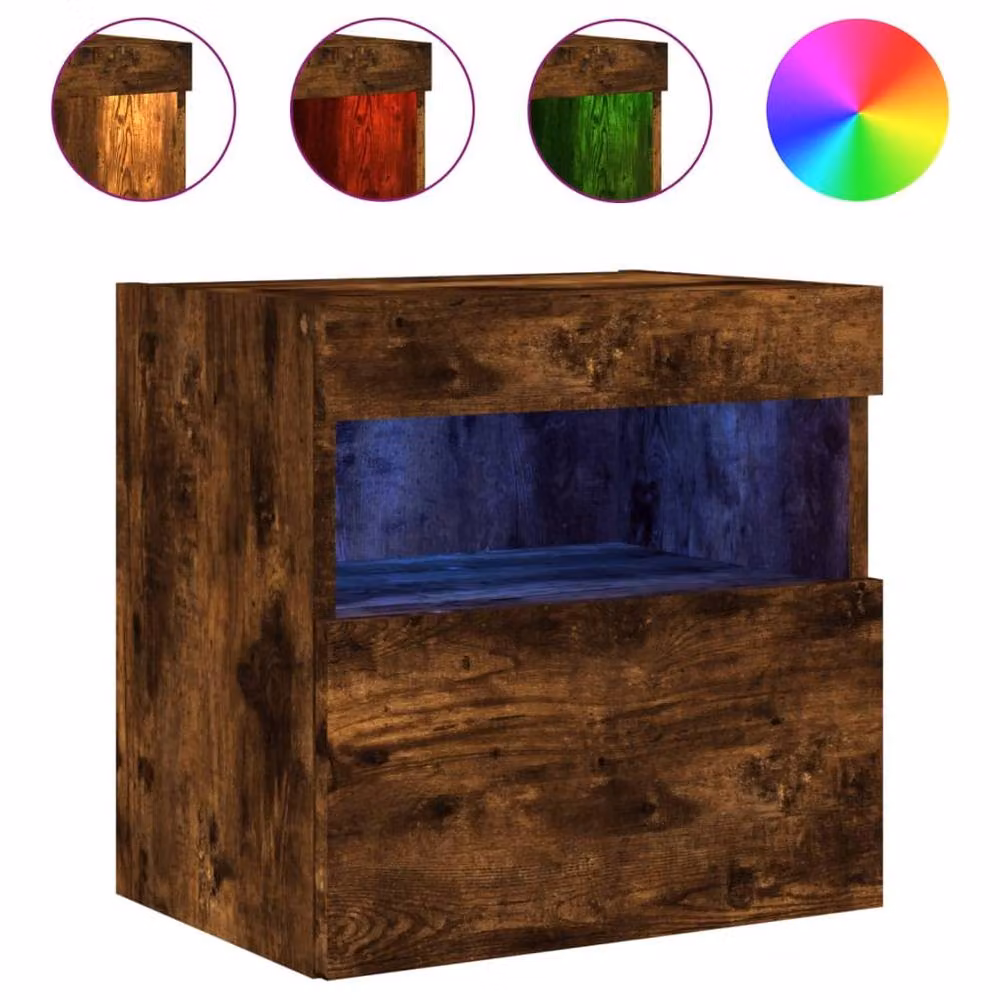 Berkfield Home TV Wall Cabinet with LED Lights in Smoked Oak Brown, W/D/H: 40 x 30 x 40 cm – 2