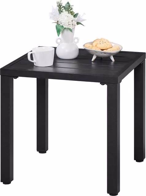 Yaheetech Modern Matt Black Metal Square Garden Patio Side Table