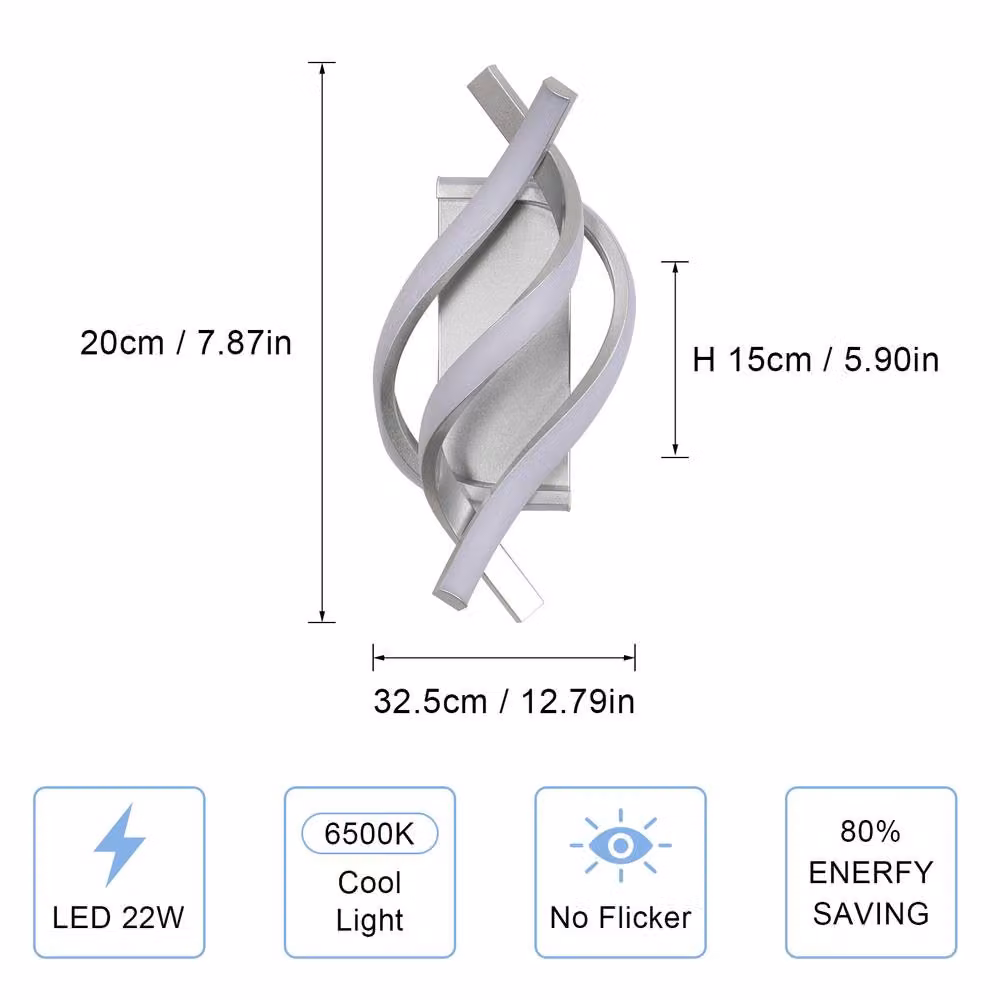 COMELY Modern Spiral LED Indoor Wall Lights in Silver with 6500K Cool White Light – 4