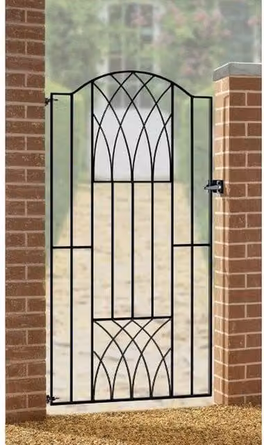 Burbage Iron Craft Abbey Modern Verona Tall Bow Top Single Gate in Black, W: 95.5 cm, H: 179.8 cm