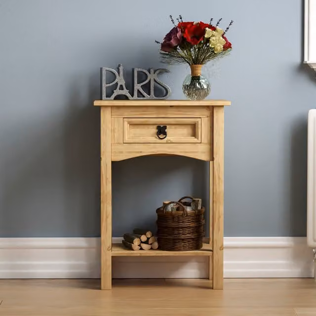 Vida Designs Corona 1 Drawer Console Table in Waxed Brown Pine