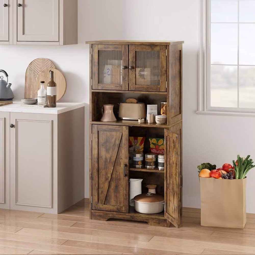 London Boutique Brown Wooden Kitchen Pantry Cupboard with Adjustable Shelves, W/D/H: 60 x 30 x 128 cm – 3