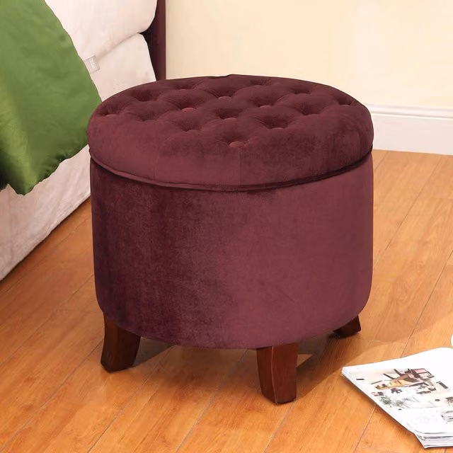 Terrys Velvet Cylindrical Ottoman Footstool in Red and Purple