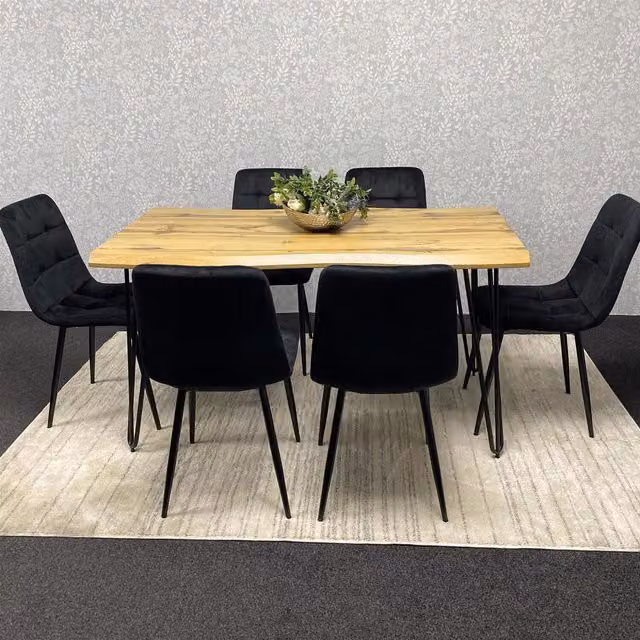 Kosy Koala Rustic Black Wood Dining Set with Rectangular Table and 6 Chairs
