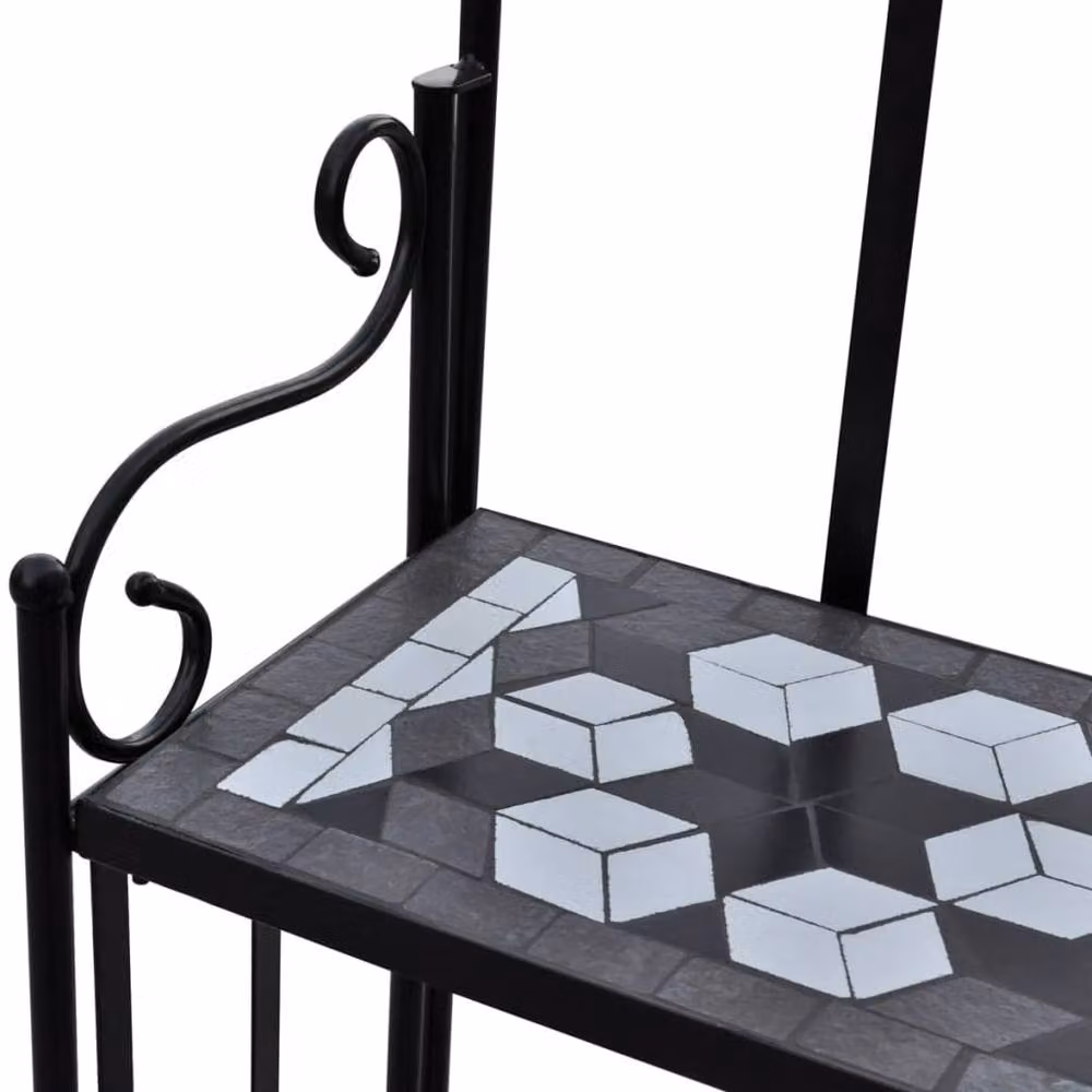 Berkfield Home Metal Plant Stand with Black and White Geometric Mosaic Pattern – 3