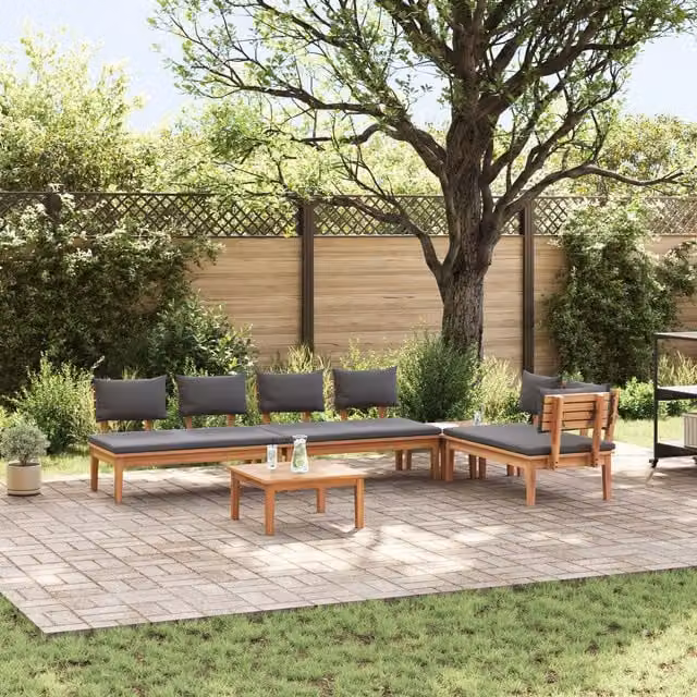 Berkfield Home 5 Piece Modern Garden Dining Set with Cushions in Brown Solid Teak and Acacia Wood