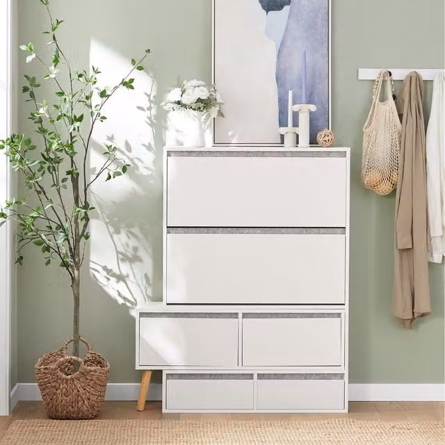 SoBuy White Shoe Storage Cupboard Organizer with Drawers and Storage Bench