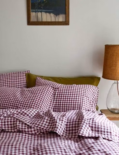 Piglet In Bed Linen Rich Gingham Pillowcase Set in Purple Mix