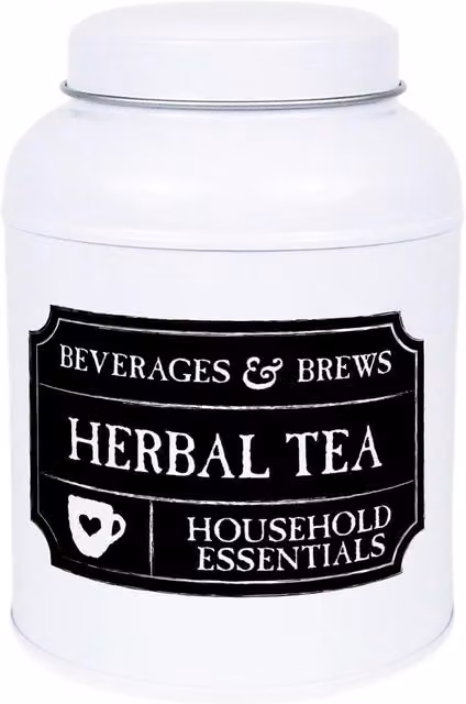 Purely Home Decaf Tea Canister, Black Chalkboard-Style Small Domed Metal Kitchen Storage Tin