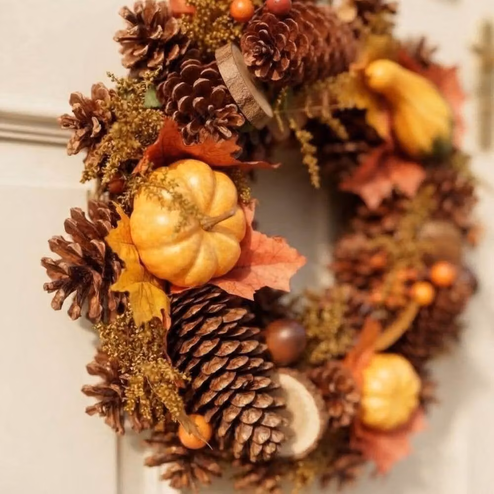Garden Greatness Autumn Pumpkins Wood Slices Wreath, Multicolour Orange, Diameter: 30 cm – 2