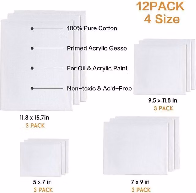 NESTLUNE 12-Pack White Cotton Canvas Boards for Artists – 1