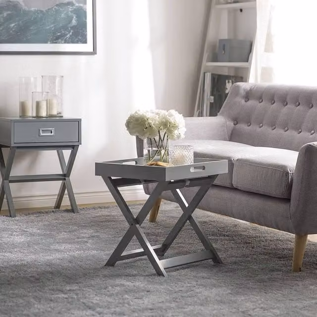 Wyld and Coco Nordic Living Grey Folding Side Table with Removable Tray, W/D/H: 40 x 40 x 46 cm
